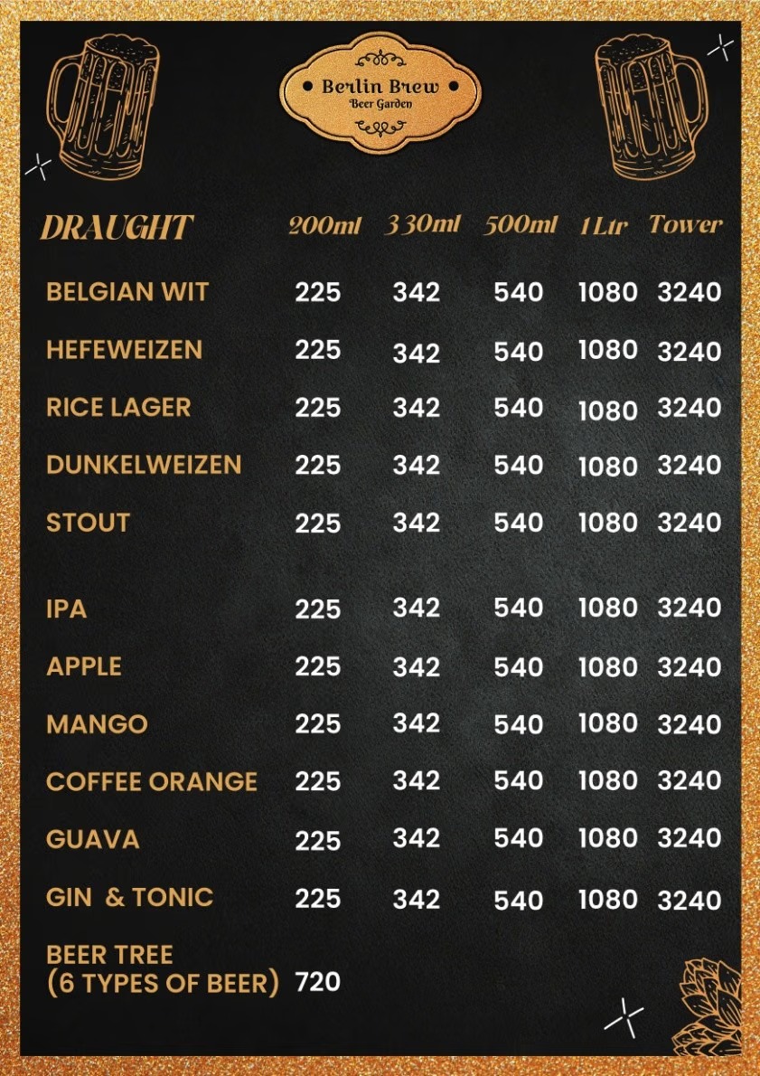 Berlin Brew Draught Selection menu